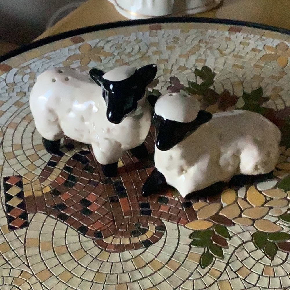 Salt and Pepper Shakers black & white Sheep 🐑 (2) piece set in great sha